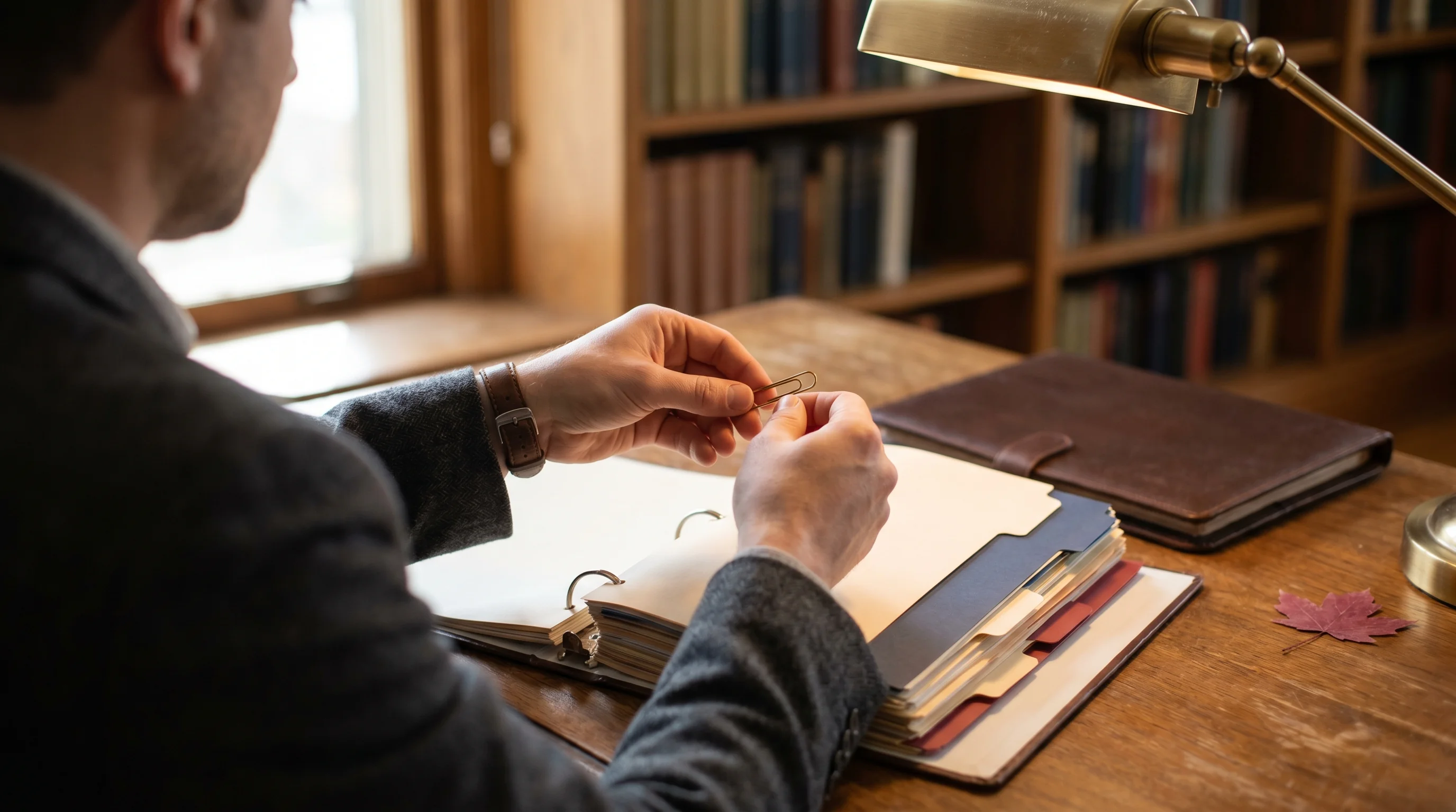 An RCIC-IRB carefully reviewing a tabbed application file.